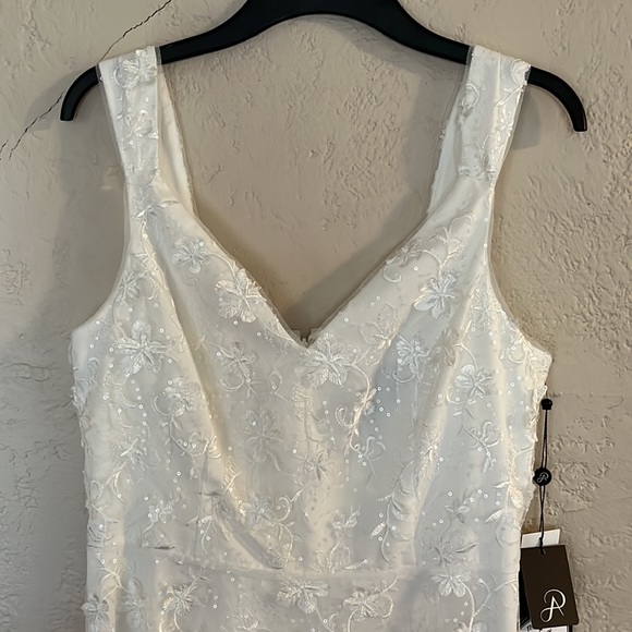 Adrianna Papell 3D FLORAL EMBROIDERED AND HAND-SEQUINED HIGH LOW DRESS in IVORY - Picture 6 of 12